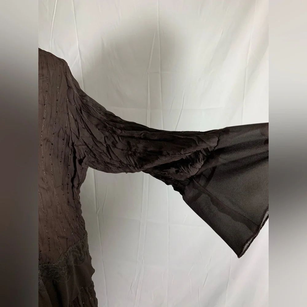 Signature by Robbie Bee 2 piece chocolate brown top & skirt crinkle & shimmer. - Picture 4 of 6